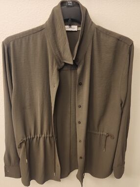 Calvin Klein Olive Utility Button-Front Drawstring Shirt